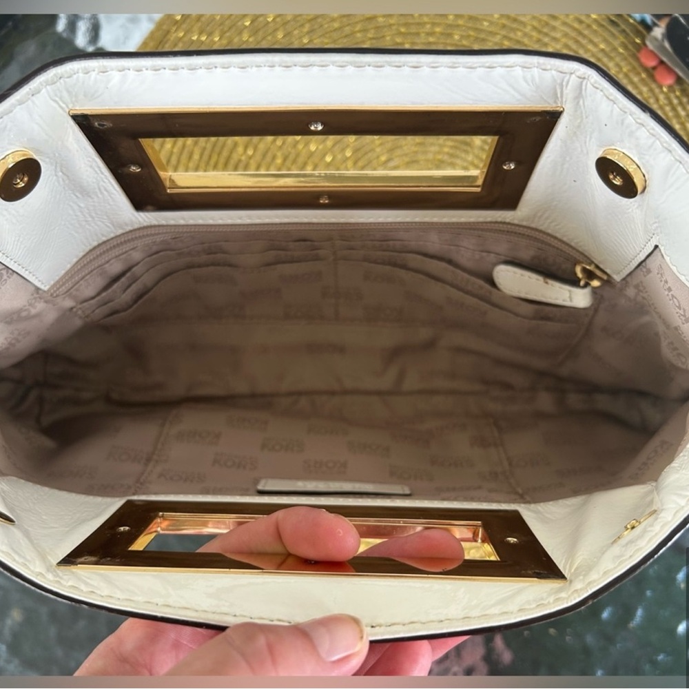 Michael Kors Glossy White Berkeley Clutch Purse with Gold Accent - Picture 11 of 11